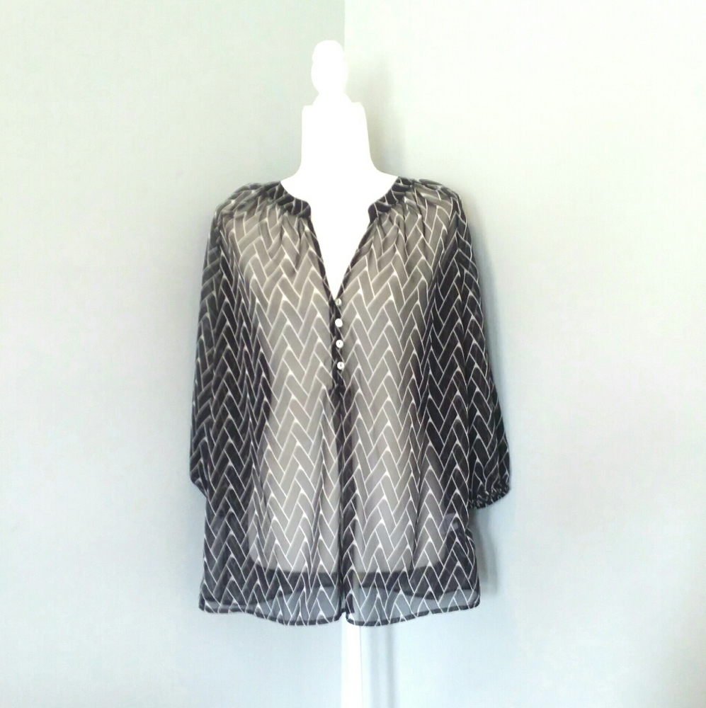 Anthropologie ZOA Blouse Black & White Sheer
